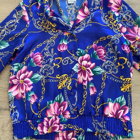 Russ Vintage 80s/90s Silky Floral Printed Long Sleeve Button Down Blouse Top - Picture 3 of 11